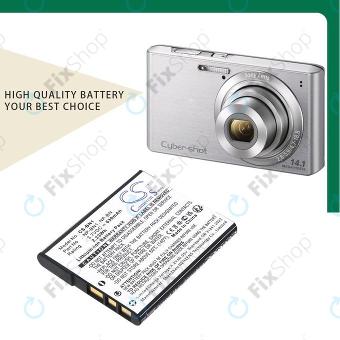 Batteria per Sony Cyber-Shot DSC-TX20, TX9, NP-BN1, Li-Ion, 630mAh, 3.7V, HQ