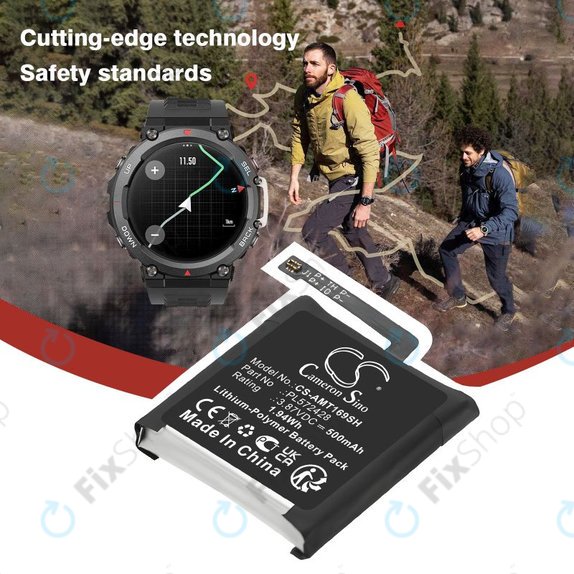 Batteria per Amazfit T-Rex 2, A2169 A2170 PL572428, Li-Pol, 500mAh, 3.87V, HQ