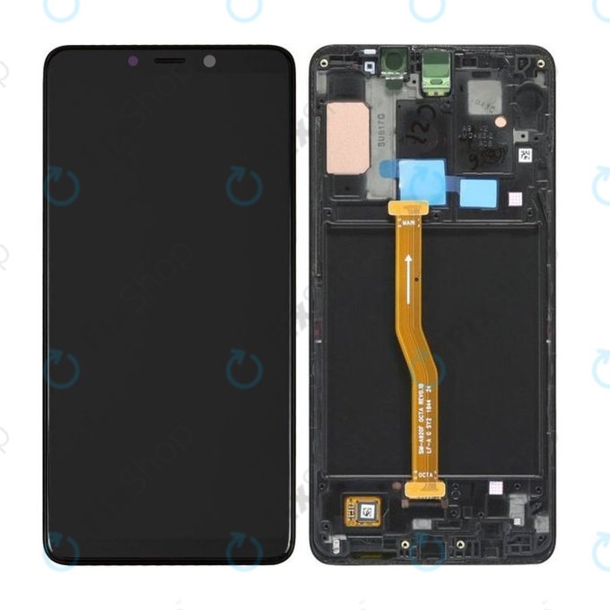 Schermo per Samsung A9 A920F (2018), Caviar Black, Vetro touch con cornice, GH82-18308A, GH82-18322A, Genuine Service Pack