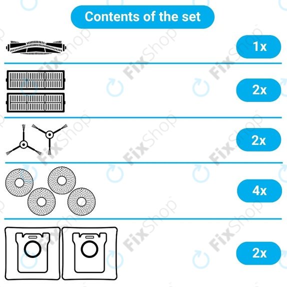 Set di ricambio per Xiaomi Robot Vacuum X10 (1x Spazzola principale, 2x Filtri, 2x Spazzole laterali, 2x Panni per mocio, 2x Sacchetti per la polvere)