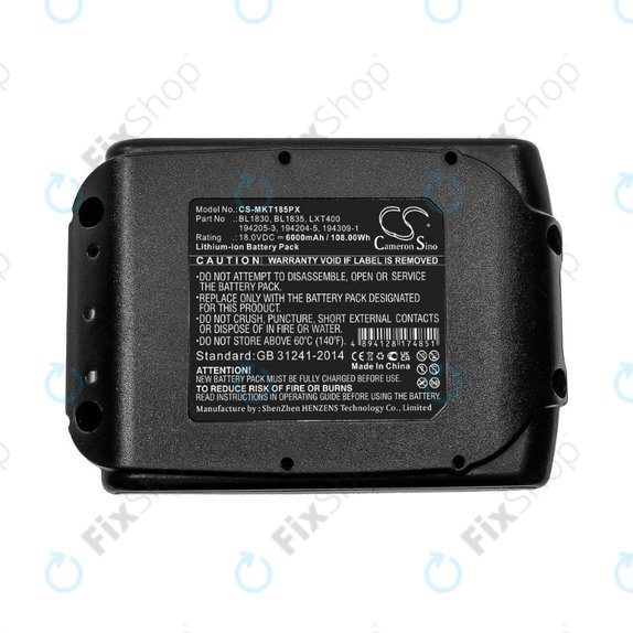 Batteria per Makita 18V, BL1830, BL1835, LXT400, 194205-3, 194204-5, 194309-1, Li-Ion, 6000mAh, 18.0V, HQ