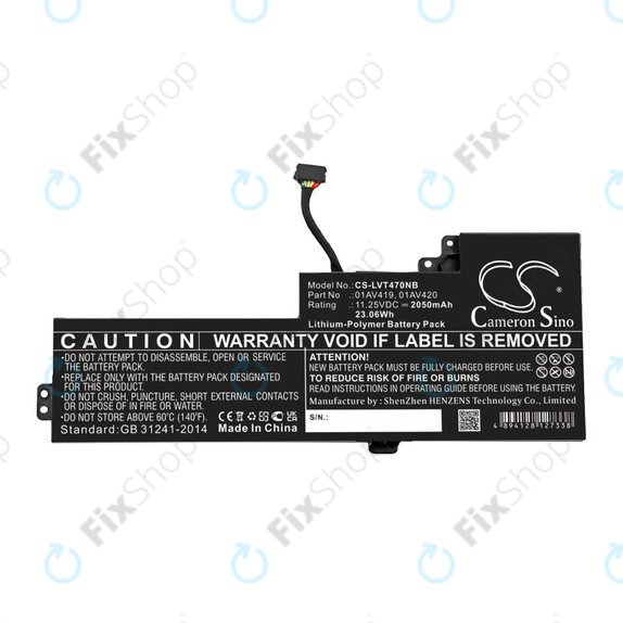 Batteria per Lenovo Thinkpad A285, T470, T480, 01AV419, Li-Pol, 2050mAh, 11.25V, HQ