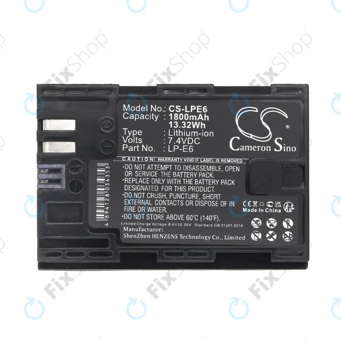 Batteria per Canon EOS 60D, 5D Mk II, 7D, LP-E6, Li-Ion, 1800mAh, 7.4V, HQ