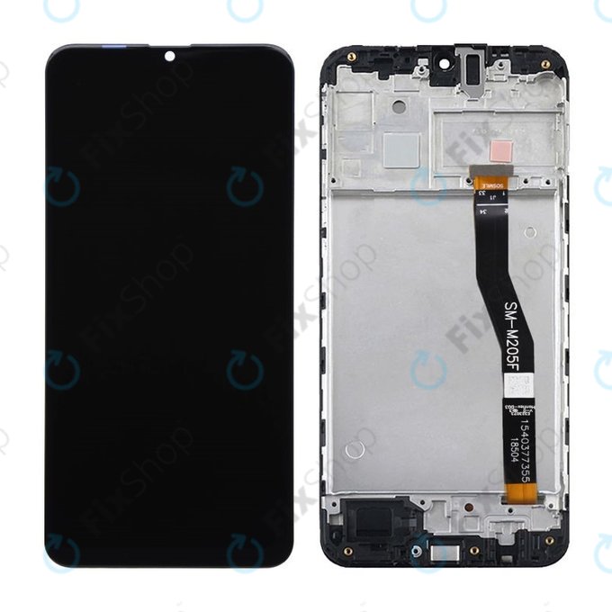 Schermo per Samsung M20 M205F, Black, Vetro touch con cornice