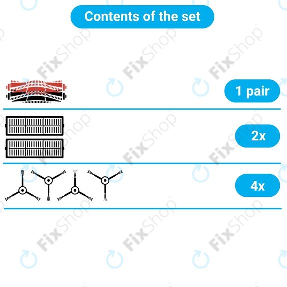 Set di ricambi per iRobot Roomba e-series, i-series, j-series (1 paio di spazzole principali, 2x filtro, 2x spazzola laterale)