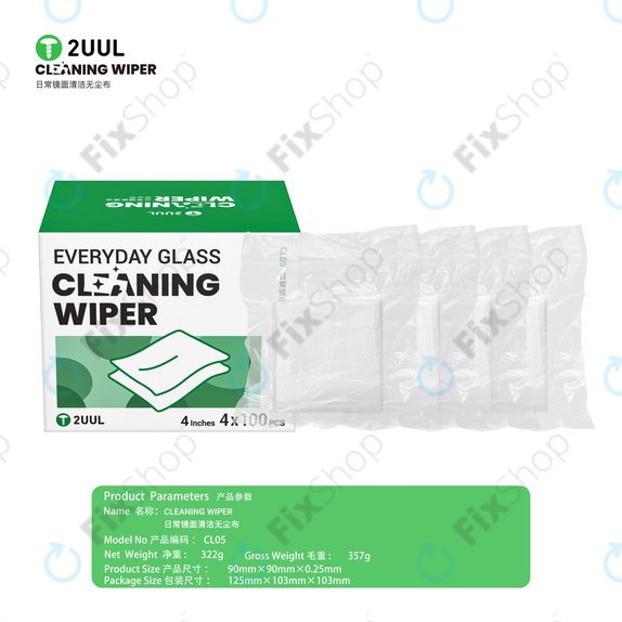 Panni per la pulizia del vetro senza pelucchi, 2UUL CL05, 4 × 100 pz./scatola
