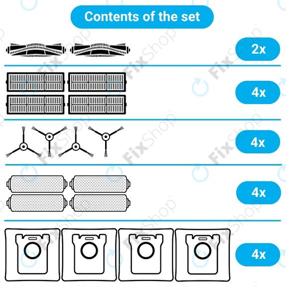 Set di ricambi per Ecovacs T80 Omni, T80 (2x spazzola principale, 4x filtro, 4x spazzola laterale, 4x panno mop, 4x sacchetto polvere)