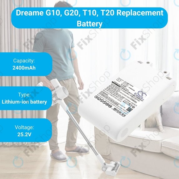 Batteria per Xiaomi Dreame G10, G20, T10, T20, 3027689, Li-Ion, 2400mAh, 25.2V, HQ