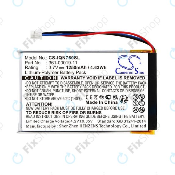 Batteria per Garmin Nüvi 700, 710, 760, 765, Nüvi 3590, 361-00019-11, Li-Pol, 1250mAh, 3.7V, HQ