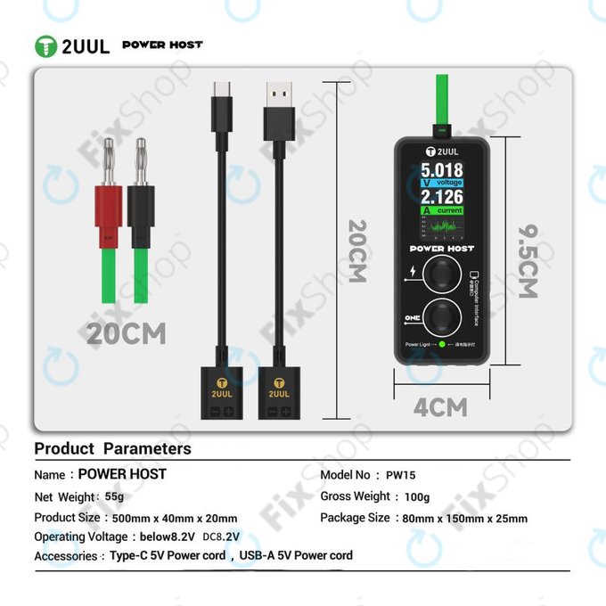 Tester digitale USB-C di tensione e corrente (Power Host), 2UUL PW15