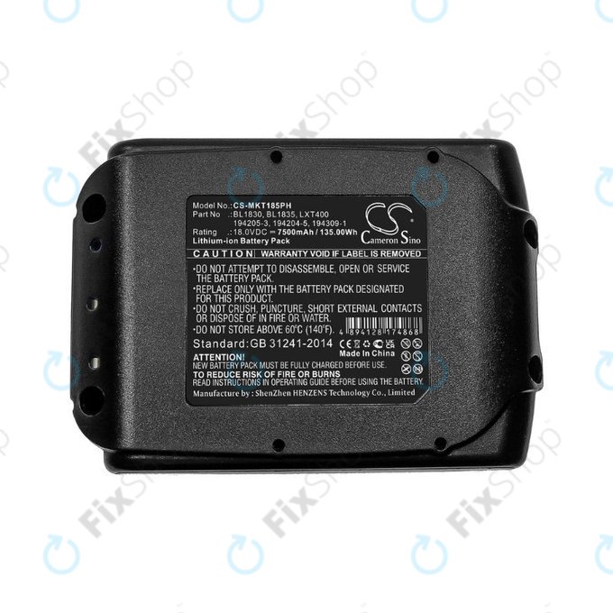 Batteria per Makita 18V, BL1830, BL1835, LXT400, 194205-3, 194204-5, 194309-1, Li-Ion, 7500mAh, 18.0V, HQ
