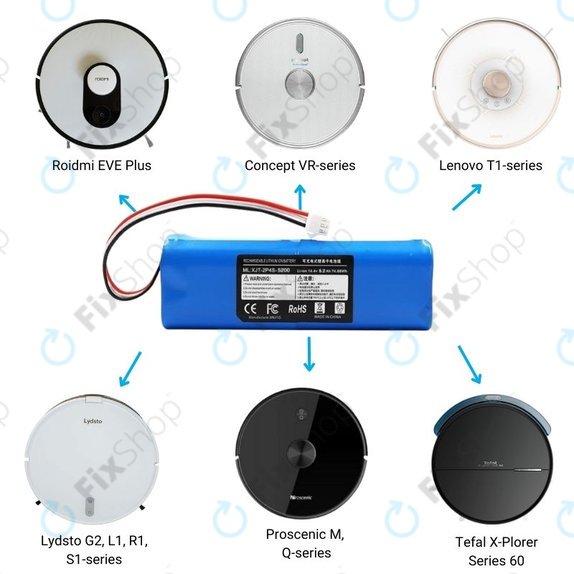 Batteria per Xiaomi Roidmi EVE Plus, Viomi, Lydsto, Proscenic, Tefal, XJT-2P4S-5200, Li-Ion, 5200mAh, 14.4V