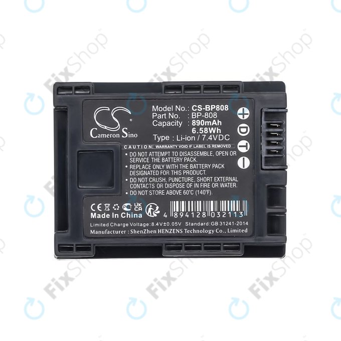 Batteria per Canon FS10, FS11, FS100, BP-808, Li-Ion, 890mAh, 7.4V, HQ