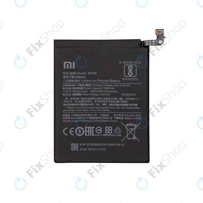 Batteria per Xiaomi Redmi Note 8T, Redmi Note 6 Pro, Redmi 7, Redmi 8A, BN46, 46BN46A090H8, 4000mAh, Genuine Service Pack