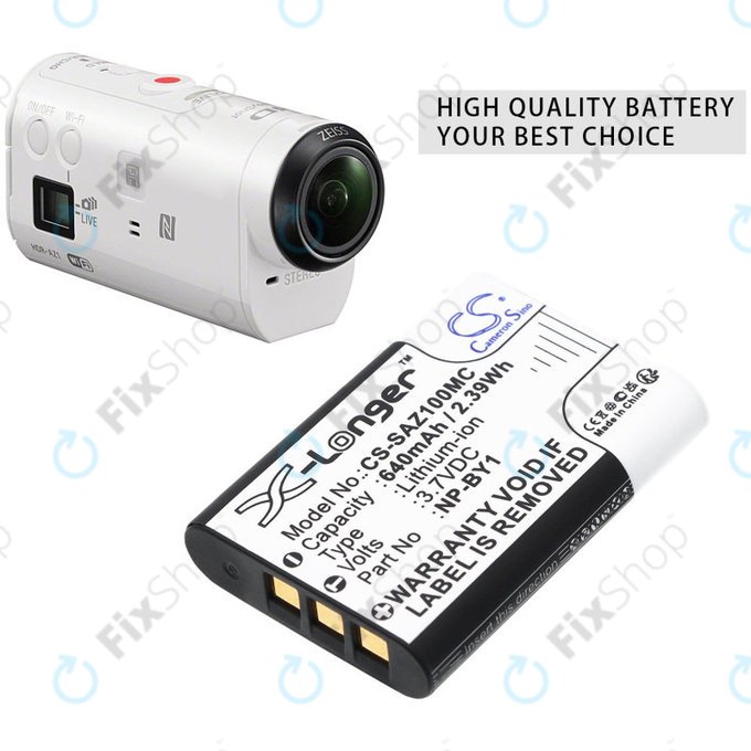 Batteria per Sony HDR-AZ1, NP-BY1, Li-Ion, 640mAh, 3.7V, HQ