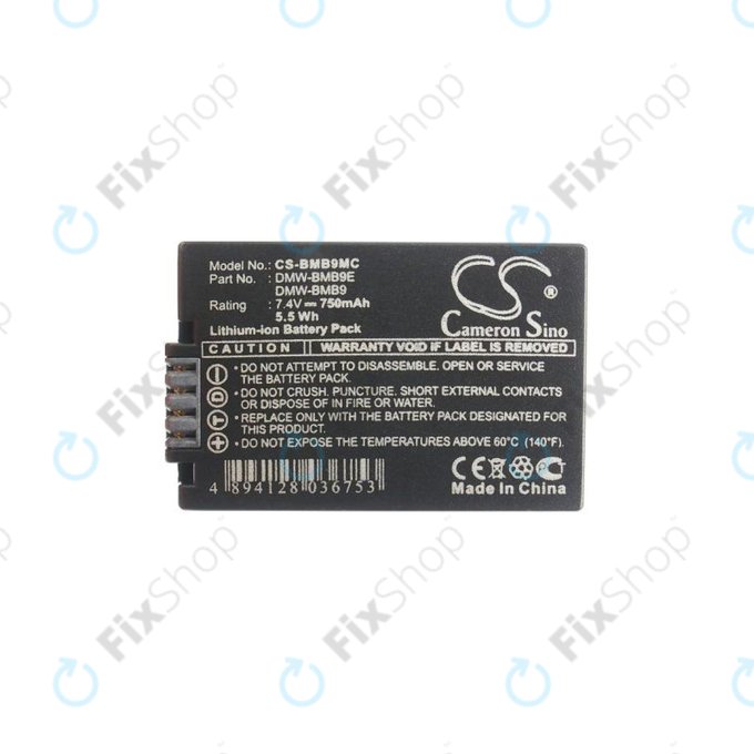 Batteria per Panasonic Lumix DMC-FZ40, FZ45, FZ47, FZ48, FZ60, FZ62, FZ70, FZ72, FZ100, FZ150, DMW-BMB9, Li-Ion, 750mAh, HQ