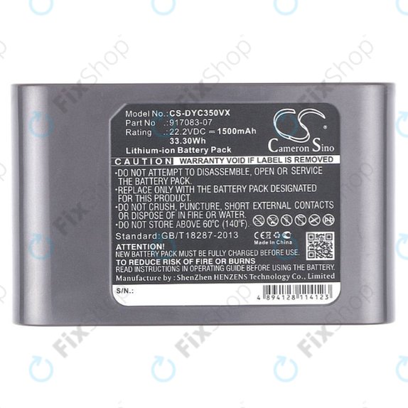 Batteria per Dyson DC-seriess, 917083-07, Li-Ion, 1500mAh, 22.2V, HQ