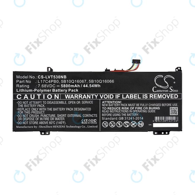 Batteria per Lenovo Air 14, Flex 6, Ideapad 530, Yoga 530, L17C4PB0, Li-Pol, 5800mAh, 7.68V, HQ