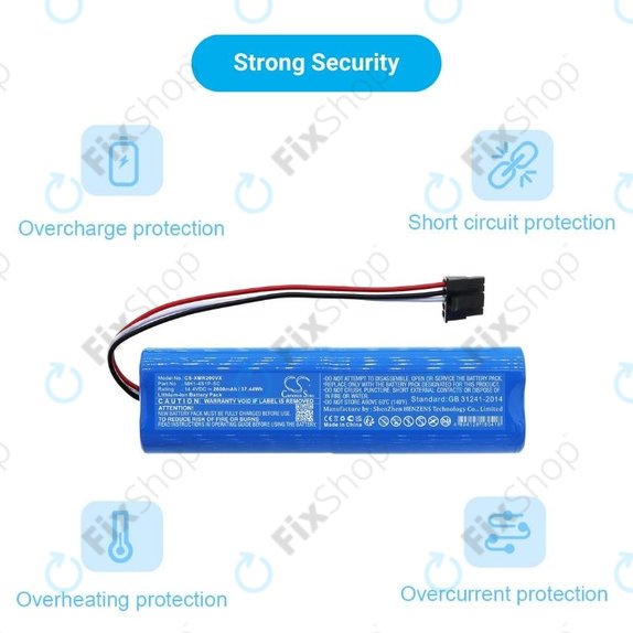 Batteria per Xiaomi Mi Robot Vacuum Mop Pro (P), 2 (Mijia 2C), Viomi V2 Pro, Proscenic LDS M7, STYJ02YM, MH1-4S1P-SC, Li-Ion, 2600mAh, 14.4V, HQ