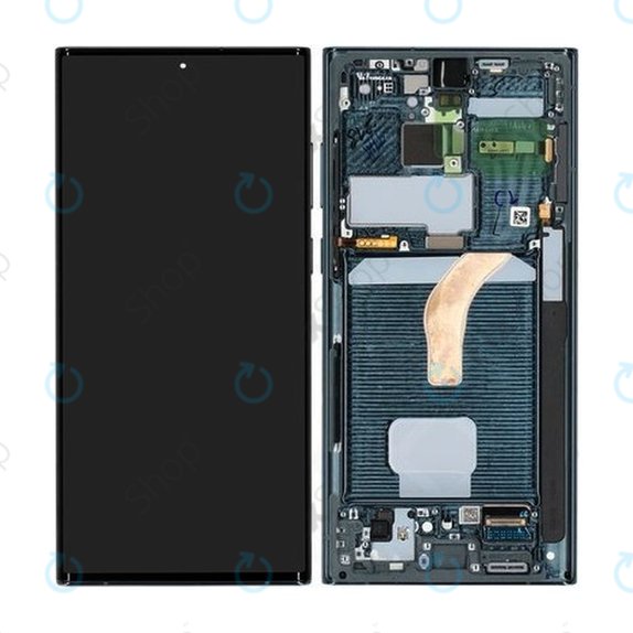Schermo per Samsung S22 Ultra S908B, Green, Vetro touch con cornice, GH82-27489D, GH82-27488D, Genuine Service Pack