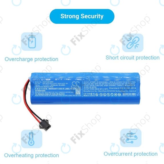 Batteria per Xiaomi Roidmi EVE Plus, Viomi, Lydsto, Proscenic, Tefal, NR18650 M26-4S2P, SUN-INTE-181, H18650CH-4S2P, Li-Ion, 6700mAh, 14.4V, HQ