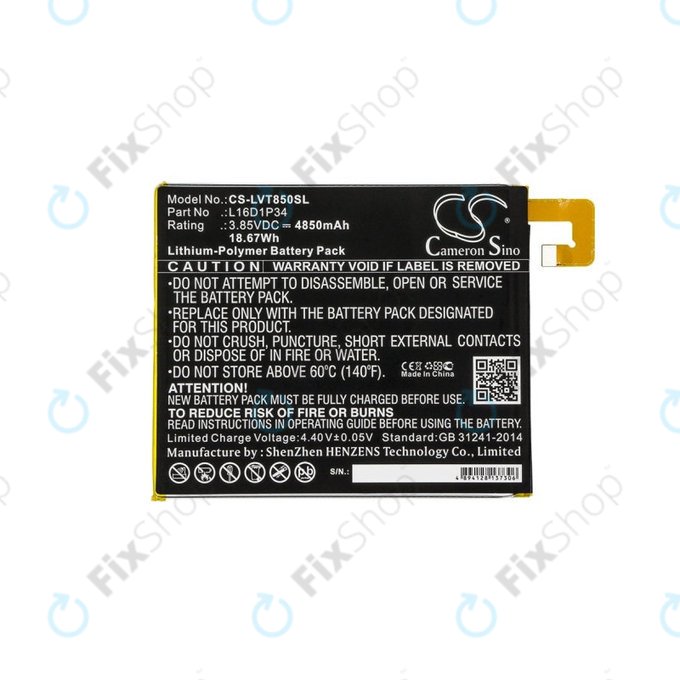 Batteria per Lenovo Tab 4, Lenovo TB850, L16D1P34, Li-Pol, 3.85V, 4850mAh, HQ