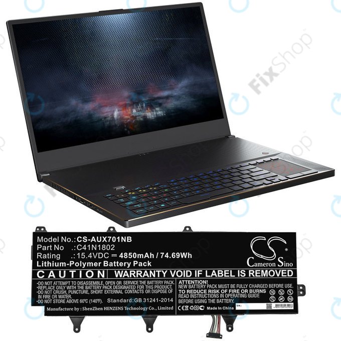 Batteria per Asus Zephyrus Gx701, Rog Zephyrus S Gx701, Rog Gx701, C41N1802, Li-Pol, 4850mAh, 15.4V, HQ
