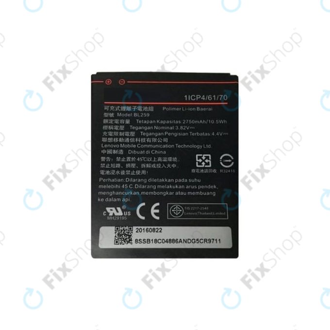 Batteria per Lenovo VIBE K5 A6020a40, K5 Plus A6020a46, C2 K10a40, BL259, 2750mAh