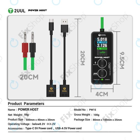 Tester digitale USB-C di tensione e corrente (Power Host), 2UUL PW15