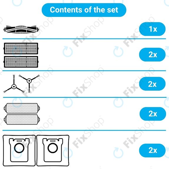 Set di ricambi per Ecovacs T80 Omni, T80 (1x spazzola principale, 2x filtro, 2x spazzola laterale, 2x panno mop, 2x sacchetto polvere)