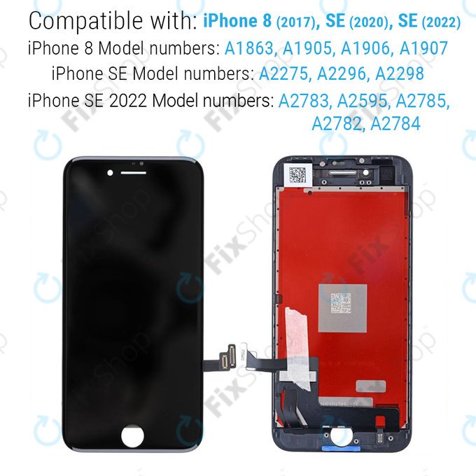 Schermo per iPhone 8, SE (2020), SE (2022), White, Vetro touch con cornice