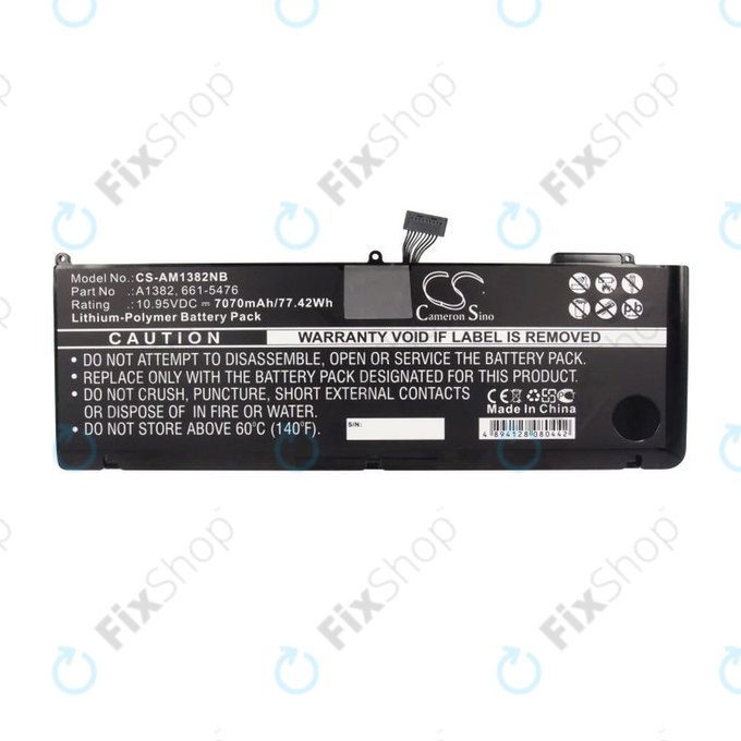 Batteria A1382 per MacBook Pro 15" A1286 (Early 2011 - Mid 2012), 7070mAh, HQ