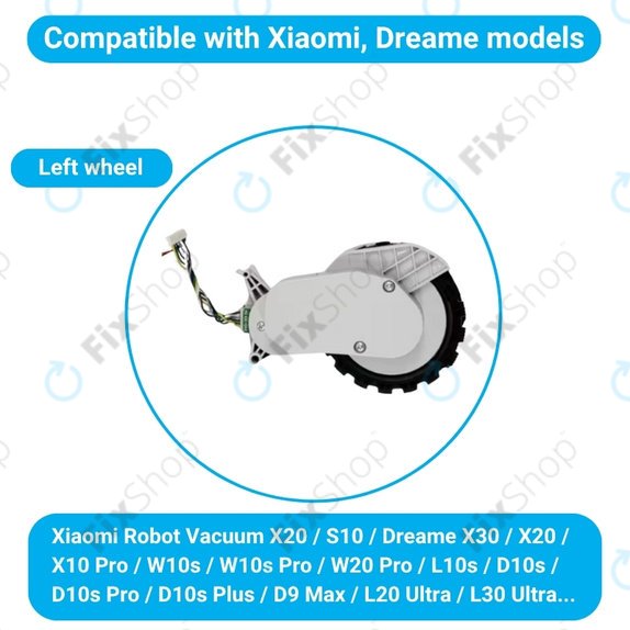 Ruota con motore (sinistra) per Xiaomi Robot Vacuum X20, S10, Dreame X30, X20, X10 Pro, White