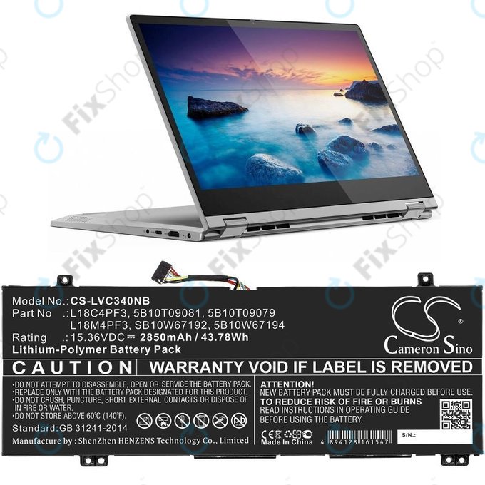 Batteria per Lenovo Ideapad C340, Ideapad Flex, L18C4PF3, Li-Pol, 2850mAh, 15.36V, HQ