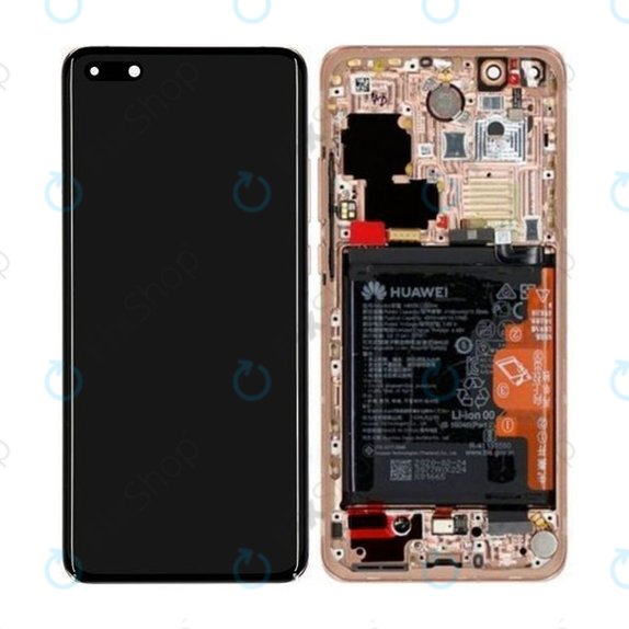 Schermo per Huawei P40 Pro, Vetro touch con cornice, batteria, sensore impronte digitali, Blush Gold, 02353PJL, Genuine Service Pack