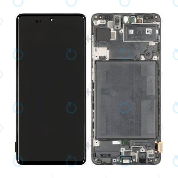Schermo per Samsung A71 A715F, Prism Crush Black, Vetro touch con cornice, GH82-22152A, GH82-22248A, Genuine Service Pack