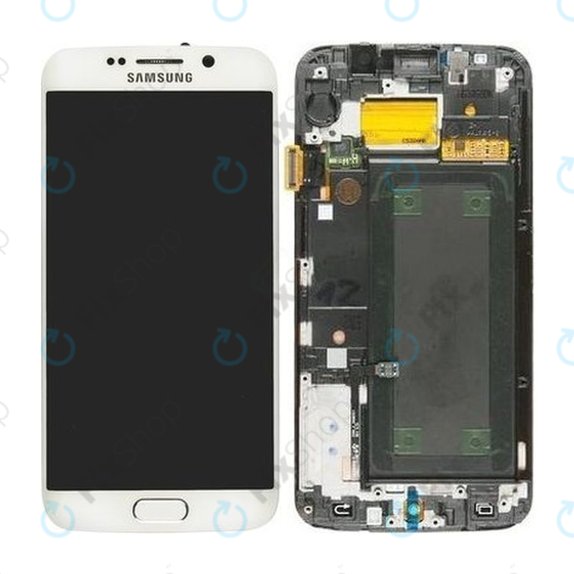 Schermo per Samsung S6 Edge G925F, White Pearl, Vetro touch con cornice, GH97-17162B, GH97-17317B, GH97-17334B, Genuine Service Pack