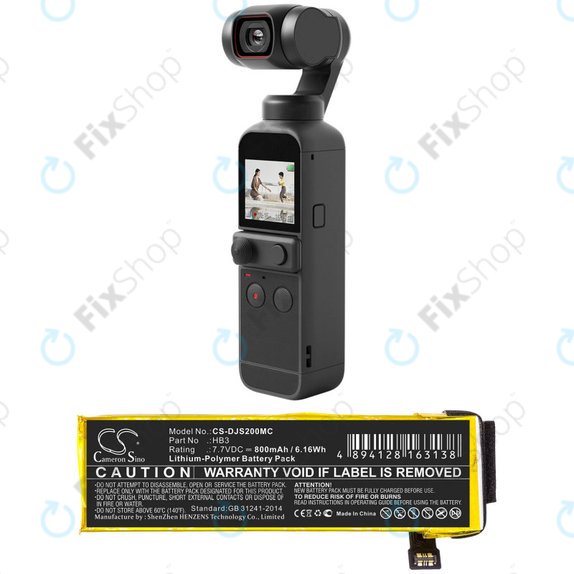 Batteria per DJI Osmo Pocket, Pocket 2, HB3, Li-Pol, 800mAh, 7.7V, HQ