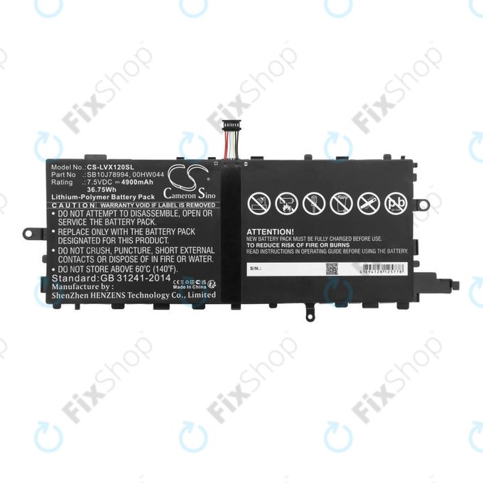 Batteria per Lenovo Thinkpad X1 Tablet, SB10J78994, Li-Pol, 7.5V, 4900mAh, HQ