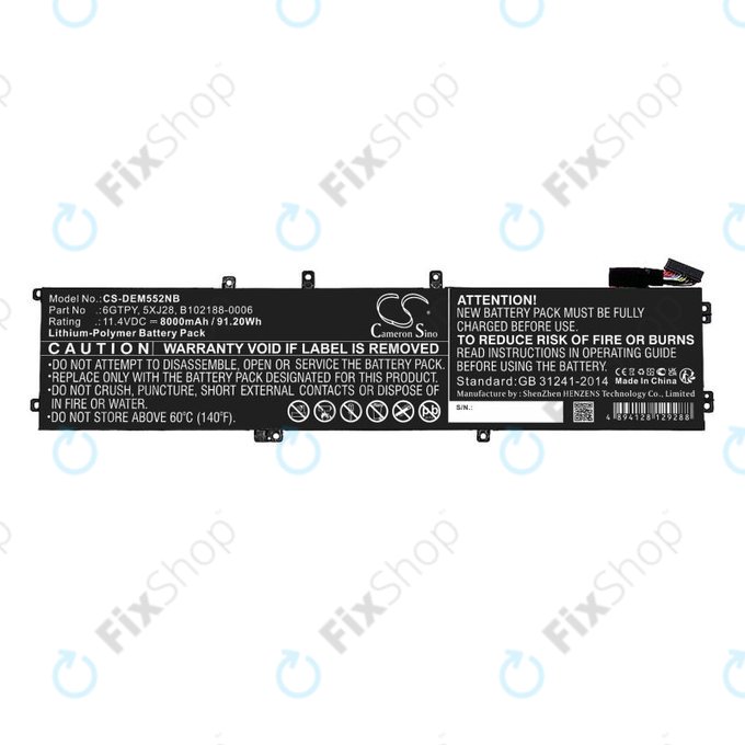 Batteria per Dell XPS 15, Dell Precision 9560, 9570, 6GTPY, Li-Pol, 8000mAh, 11.4V, HQ