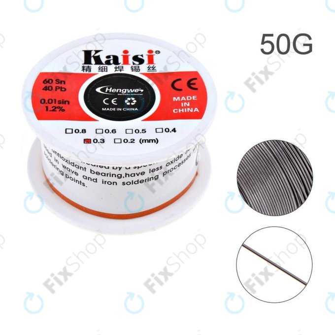 Filo di stagno per saldature di precisione Sn/Pb - 0,3 mm (50 g), Kaisi