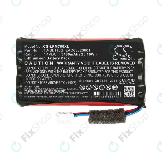 Batteria per LG Music Flow P7, Xboom Go PK7, TD-Bb11LG, Li-Ion, 3400mAh, 7.4V, HQ