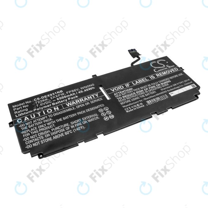 Batteria per Dell XPS 13 9300, 9380, 9310, 2XXFW, Li-Pol, 6500mAh, 7.6V, HQ