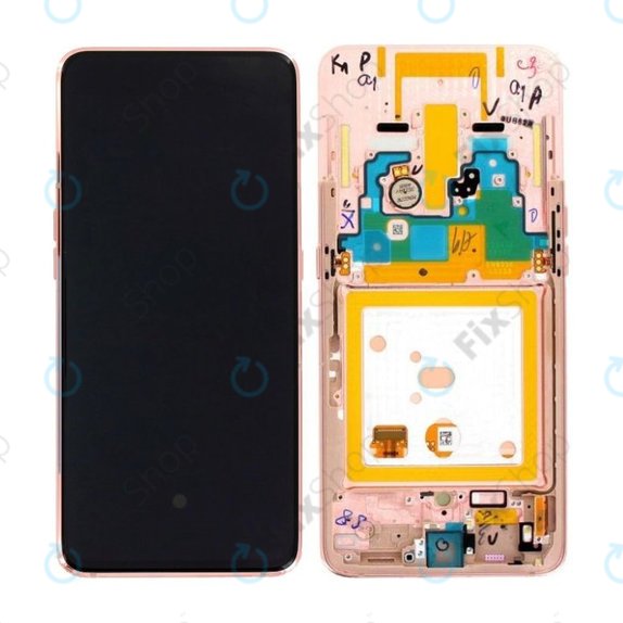 Schermo per Samsung A80 A805F, Angel Gold, Vetro touch con cornice, GH82-20348C, GH82-20368C, GH82-20390C, Genuine Service Pack