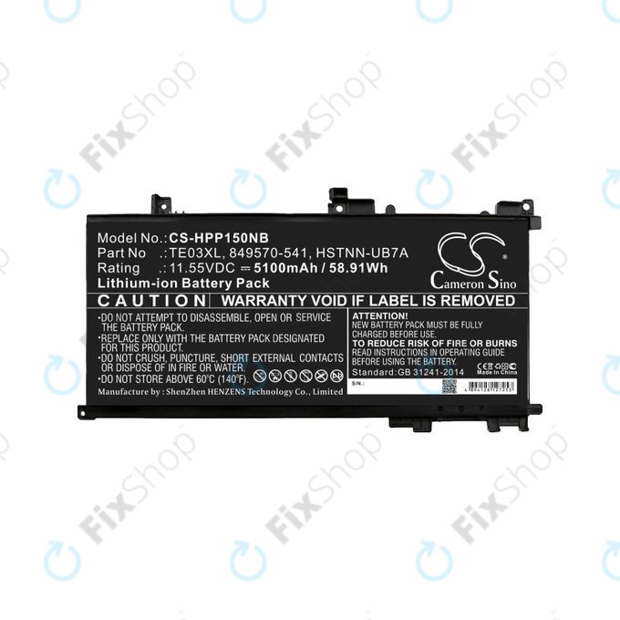 Batteria per HP Omen 15, Pavilion 15, WASD 15, TE03XL, Li-Ion, 5100mAh, 11.55V, HQ
