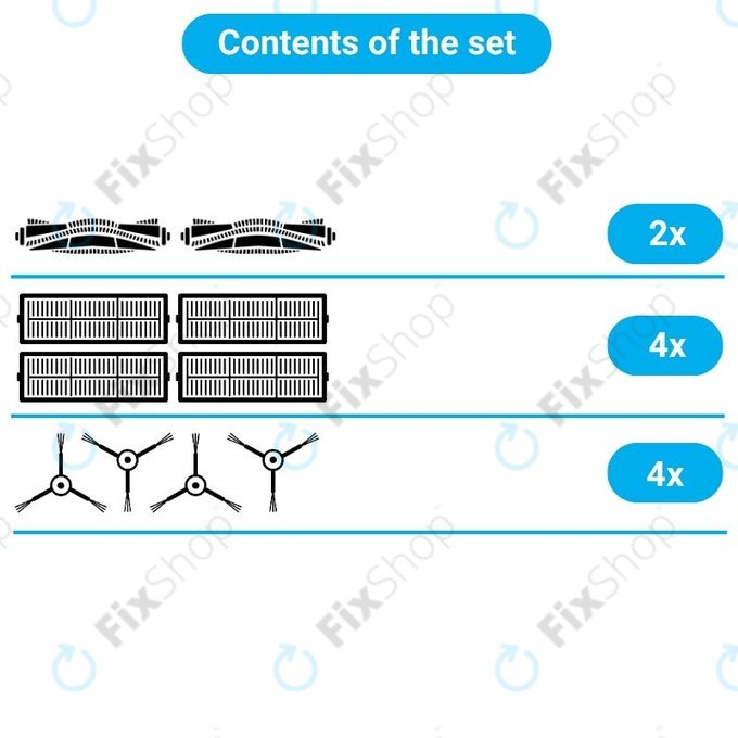 Set di ricambio per Xiaomi Roborock S5 Max, S6, S6 MaxV, S6 Pure, Xiaowa E3 (2x spazzole principali, 4x filtri, 4x spazzole laterali - Bianco)