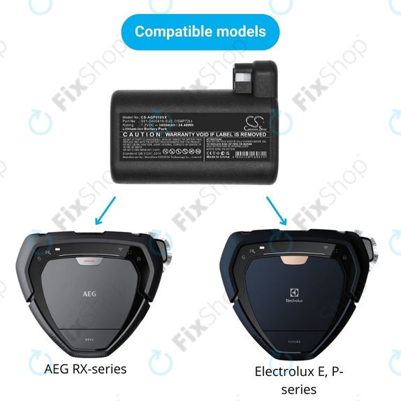 Batteria per AEG RX-seriess, Electrolux E, P-seriess, S91-0400410-SU2, OSBP72LI, OSBP72LI25, Li-Ion, 3400mAh, 7.2V, HQ