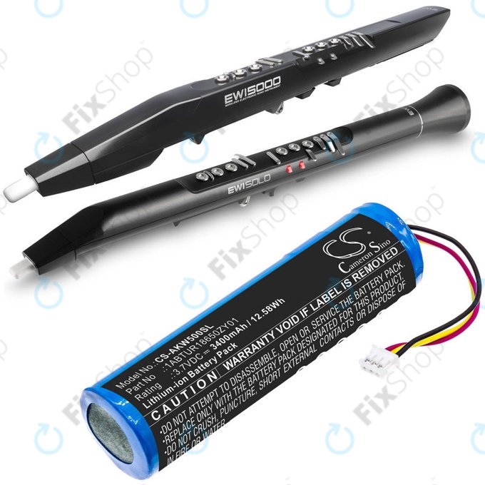 Batteria per Akai 5000 Solo, Ewi 5000, 1ABTUR18650ZY01, Li-Ion, 3400mAh, 3.7V, HQ