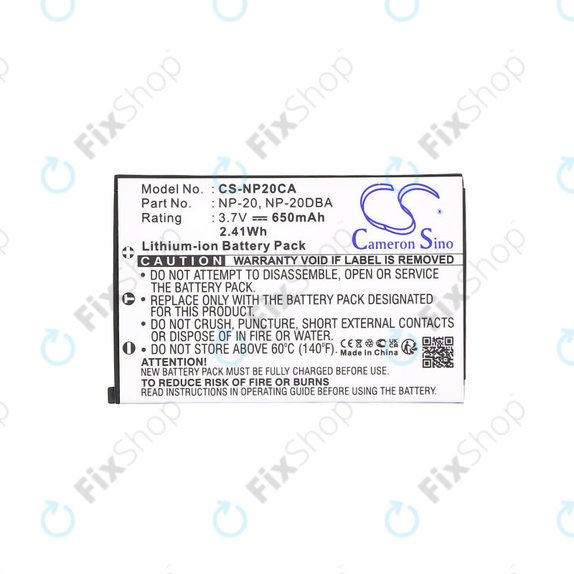 Batteria per Casio Exilim Card Ex-S880, NP-20, Li-Ion, 650mAh, 3.7V, HQ