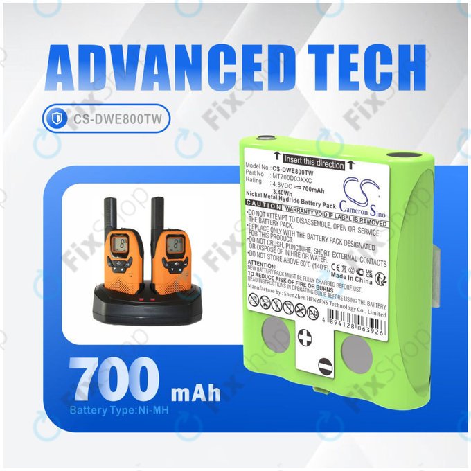 Batteria per Detewe Outdoor Pmr e Simvalley, MT700D03XXC, Ni-MH, 700mAh, 4.8V, HQ